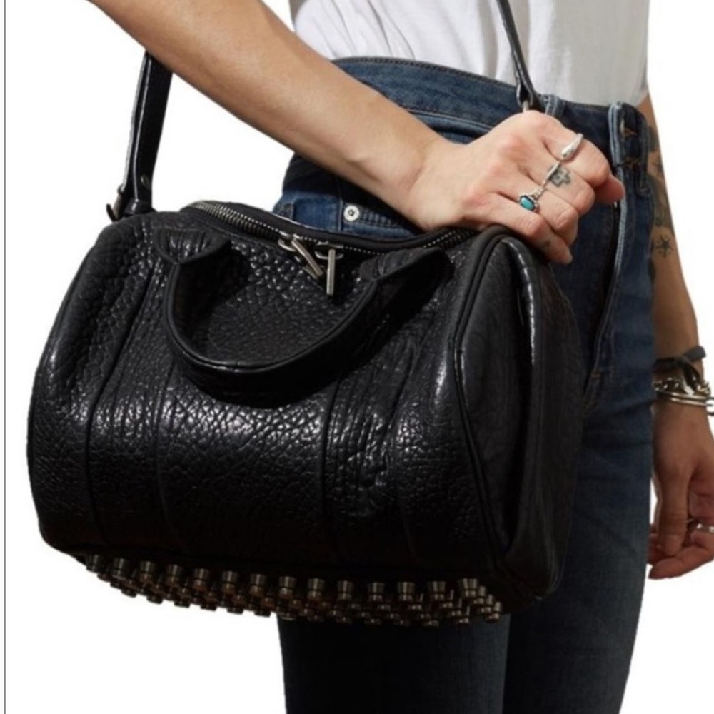 ALEXANDER WANG Pebbled Lambskin Rockie Duffel in Black  and Nickel hardware
